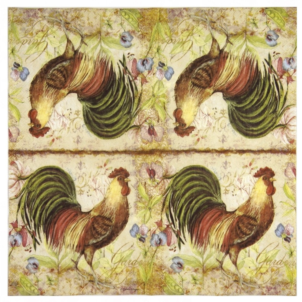 Mesafina Two (2) INDIVIDUAL Proud Rooster Decoupage Cocktail Size Napkins